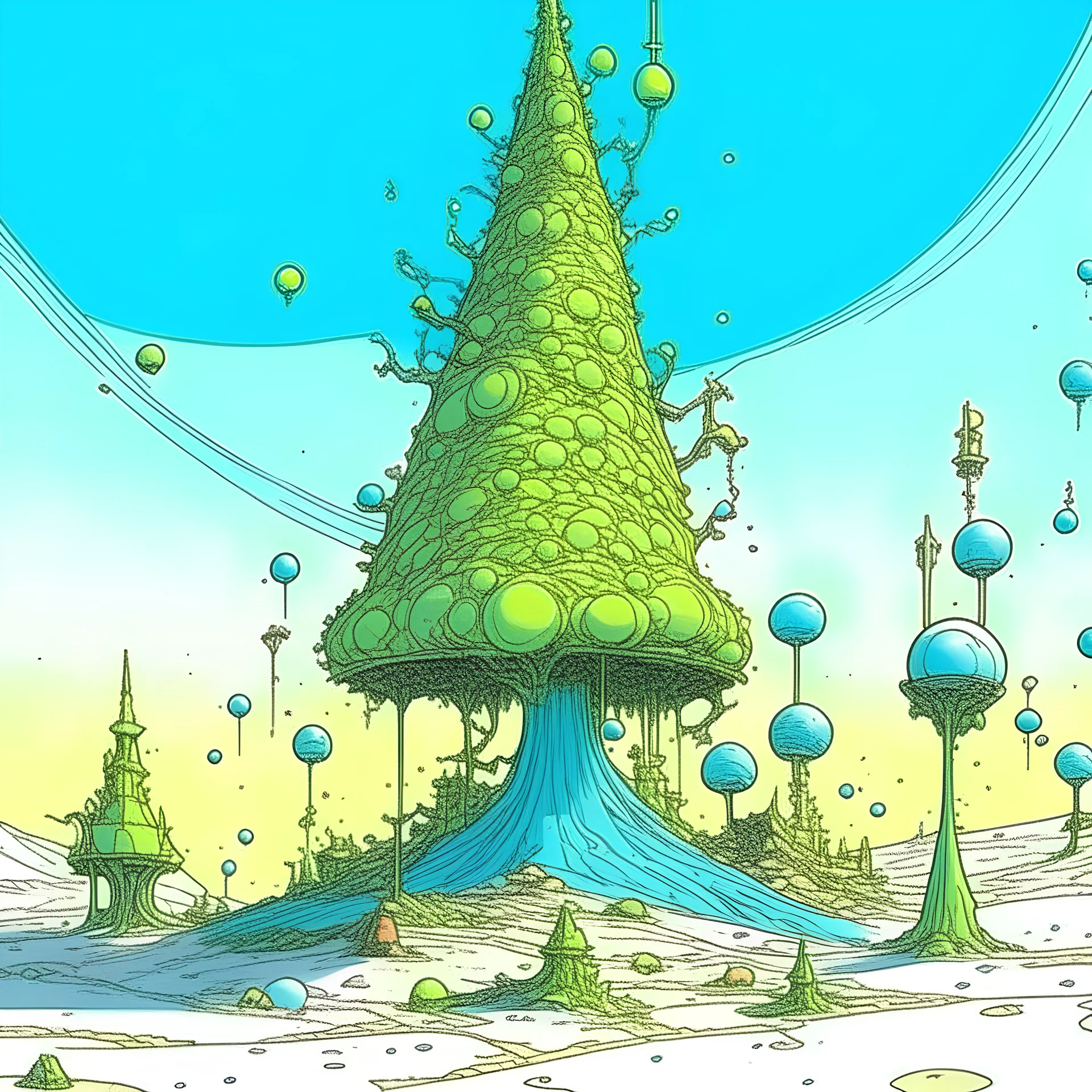 A Christmas tree in the style of moebius, cartoon