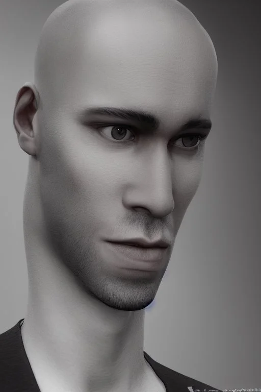 handsome man, portrait, profile, person of colour, bald, clean shaven, photo real, highly detailed, high contrast, extremely sharp detail, unreal engine 5