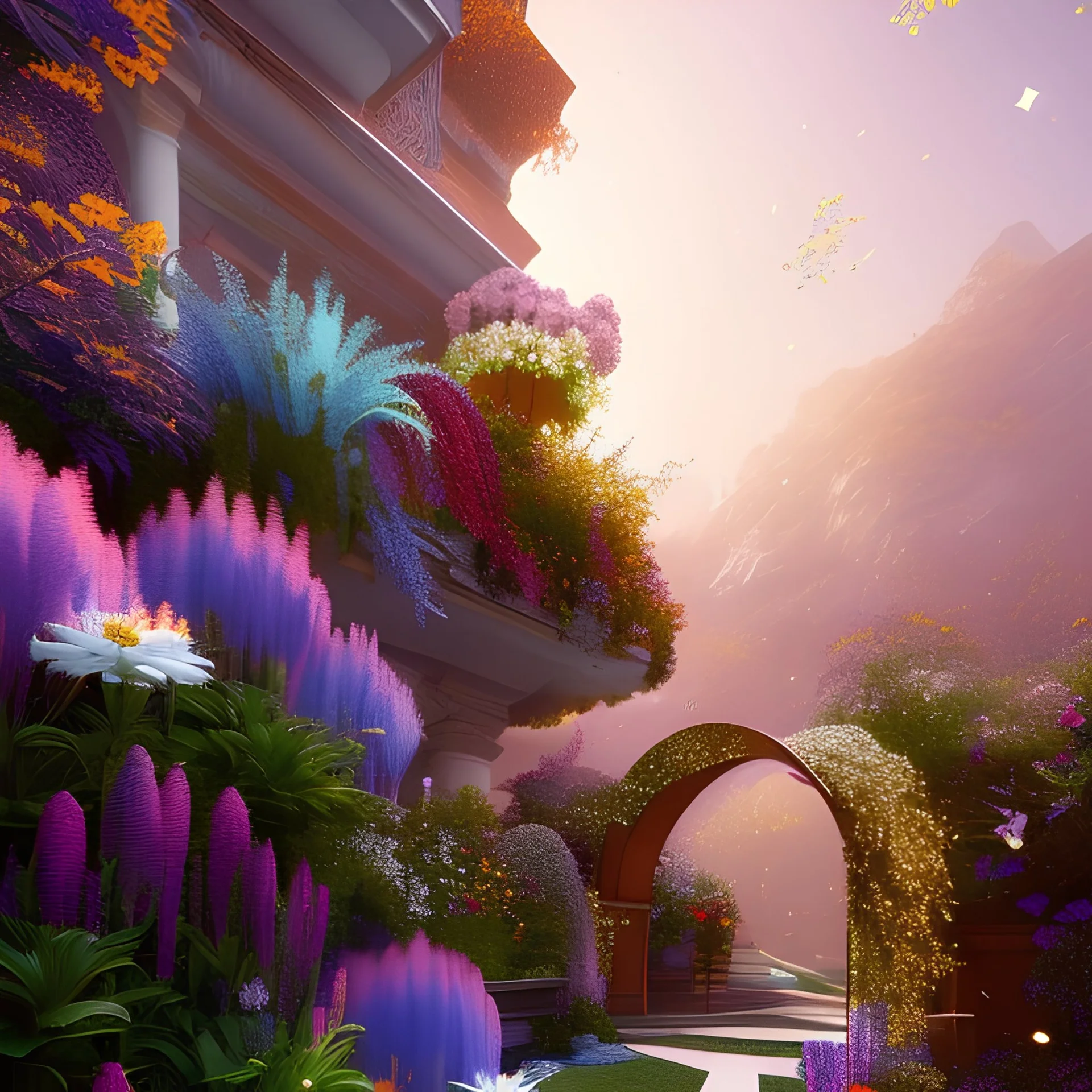 floral arch, sparkle, luminous, ultra high definition, ultra sharp focus, unreal engine 5, extremely sharp detail, colorful, intricate,ornate