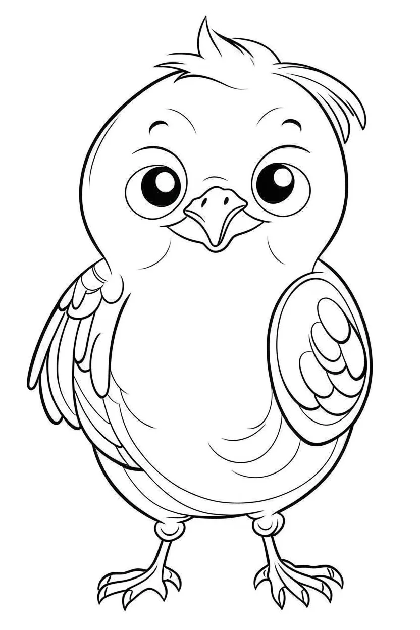 coloring page for kids, chick , cartoon style, thick outline, low details, no shading, no color