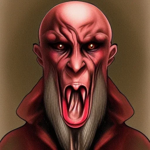 Realistic Nosferatu vampire with tentacle beard and vampire fangs as Russian Orthodox