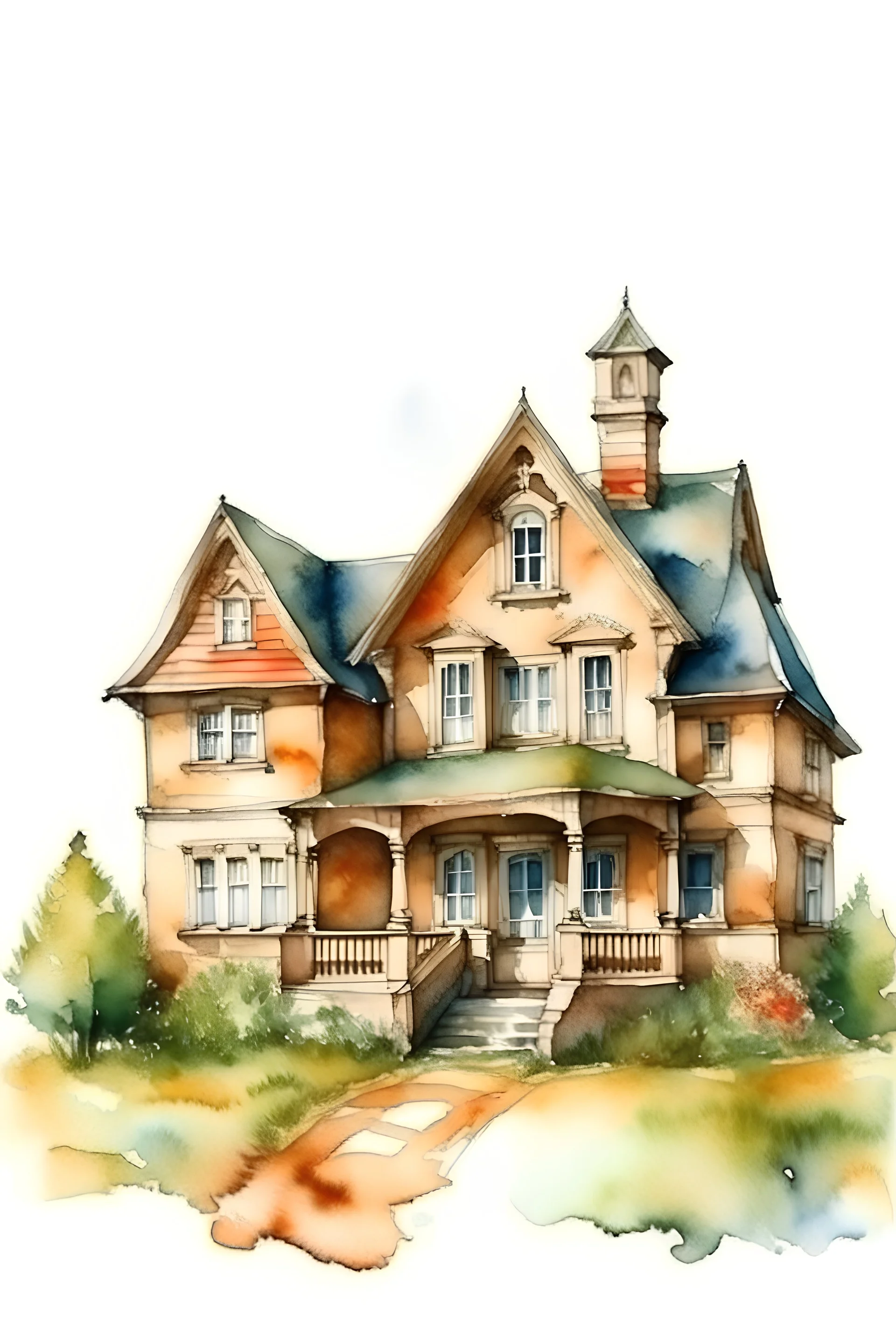 house on white background. watercolor drawing