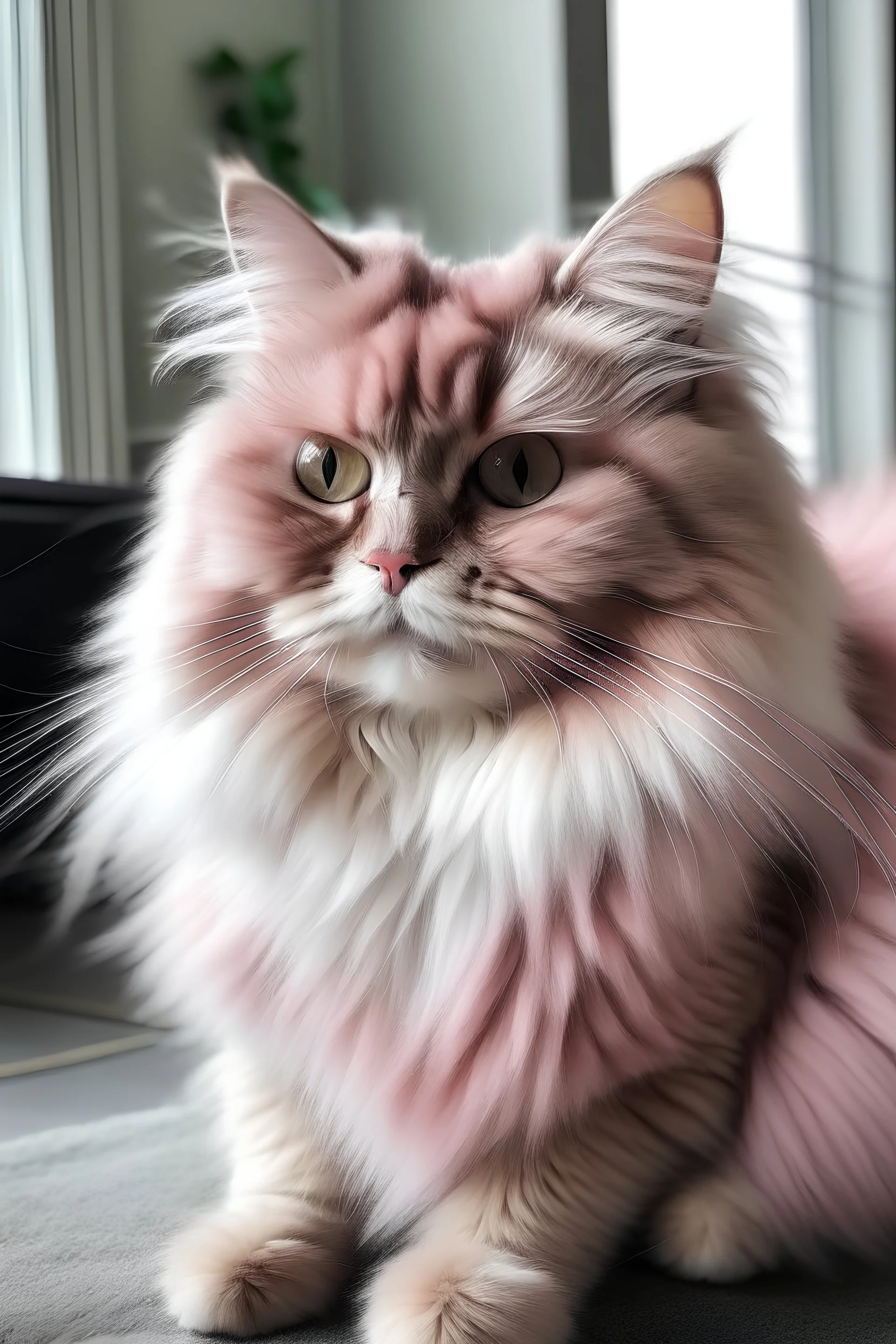 pink fluffy cat