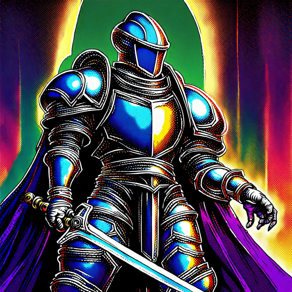 90's TCG art retro fantasy art of a space knight holding a sword