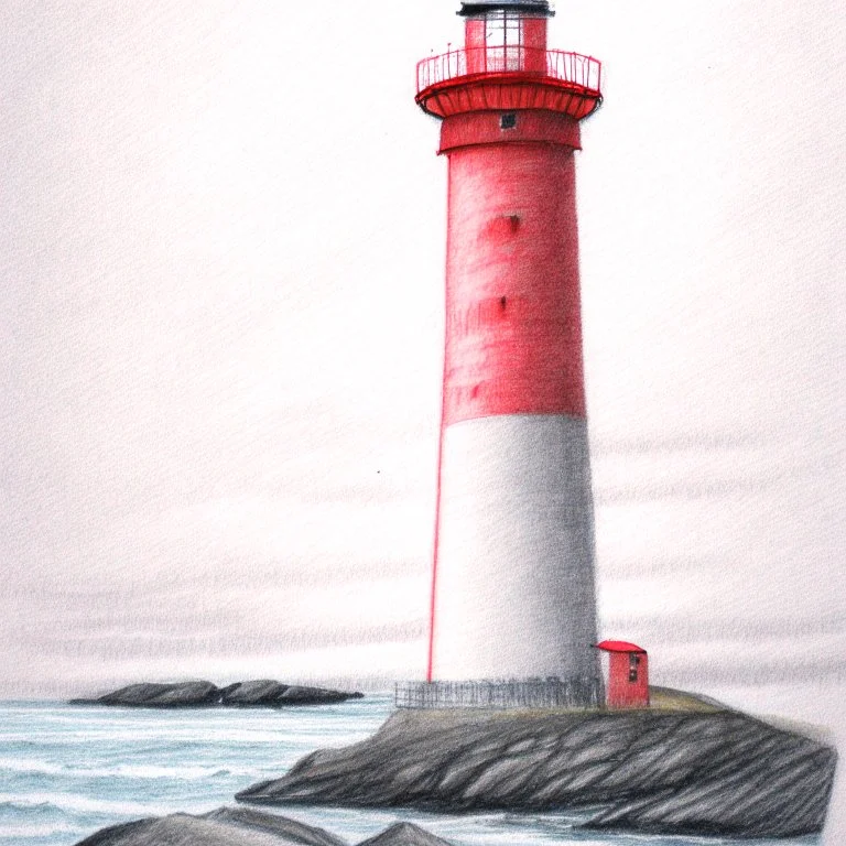 A pastel pencil drawing of the red lighthouse Andenes Lighthouse in Norway