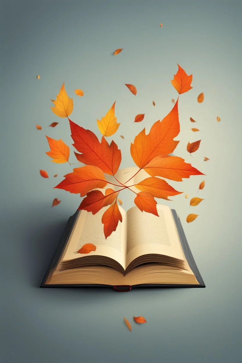 square logo , landscape with leaf fall, flying leaves in the book