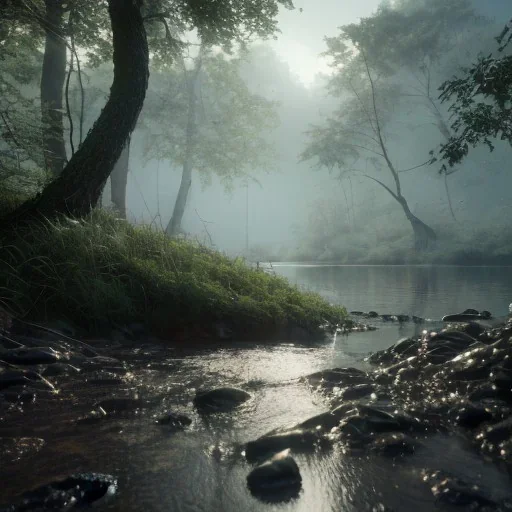 naked, woods, river