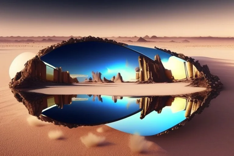 infinite mirror, alien desert, lagoon, exoplanet, epic, sci-fi, hd