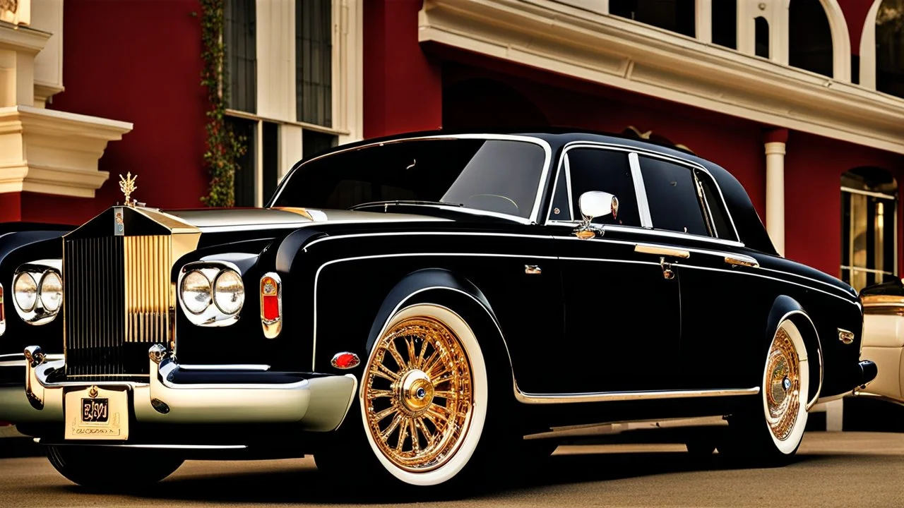 A sleekly designed (((Customized gangsters lowrider Rolls Royce Silver Shadow))), adorned with intricate modern modifications and luxurious details that evoke a timeless elegance blended with contemporary flair