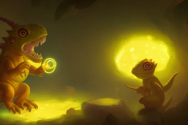 a super cute glowing lizard baby, yellow theme, bright art masterpiece artstation. 8 k, sharp high quality artwork in style of jose daniel cabrera pena and greg rutkowski, concept art by tooth wu, blizzard warcraft artwork, hearthstone card game artwork, cute animal