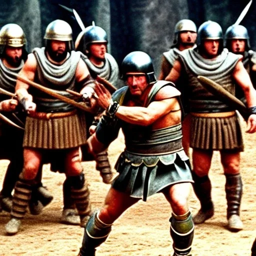 roman soldier fighting the barbarians, 80 movie style