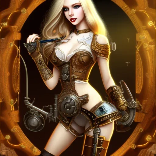 steampunk blonde girl, sexy, sword