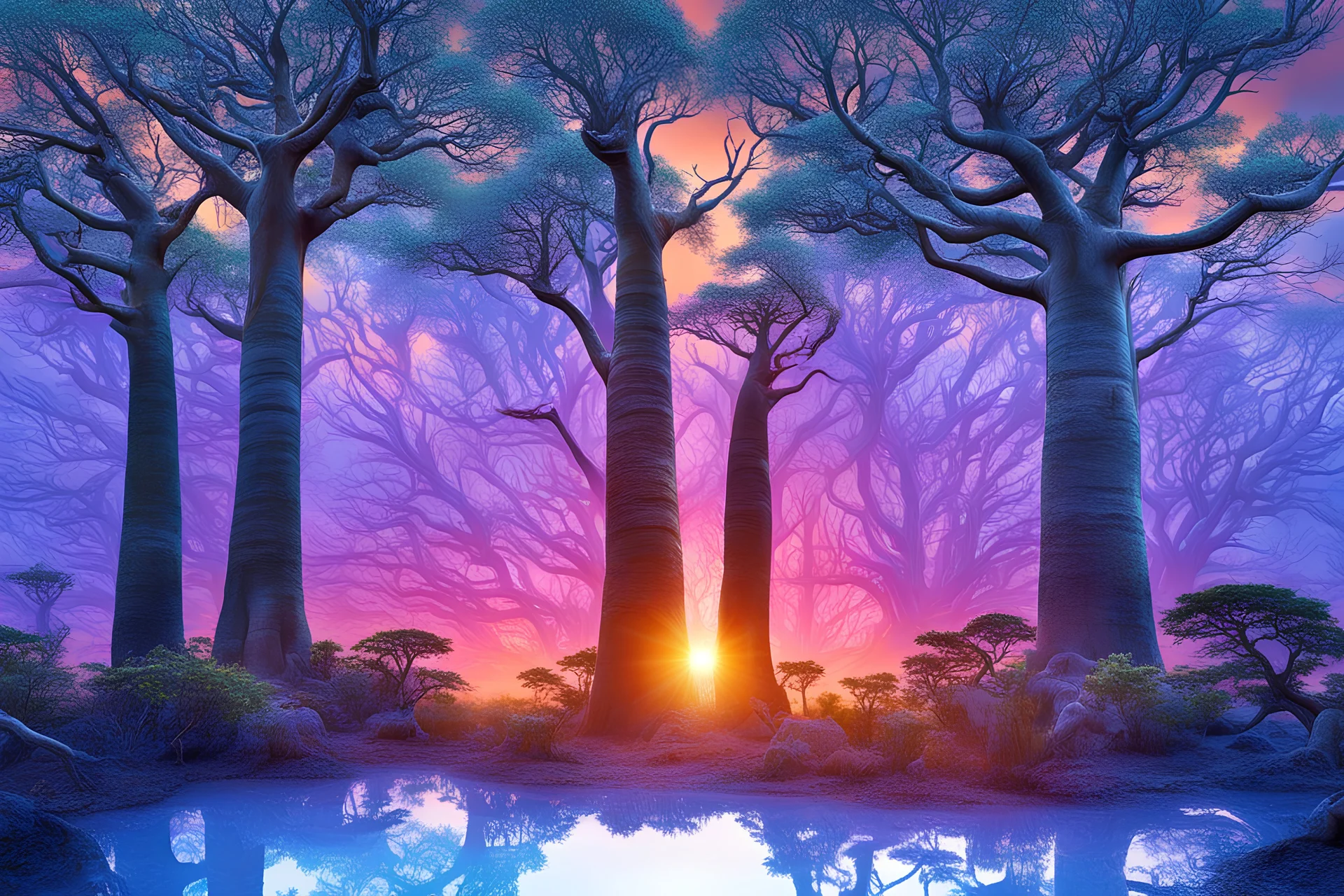 Photorealistic image (Masterpiece ) African Baobab Avenue at sunrise in Madagascar