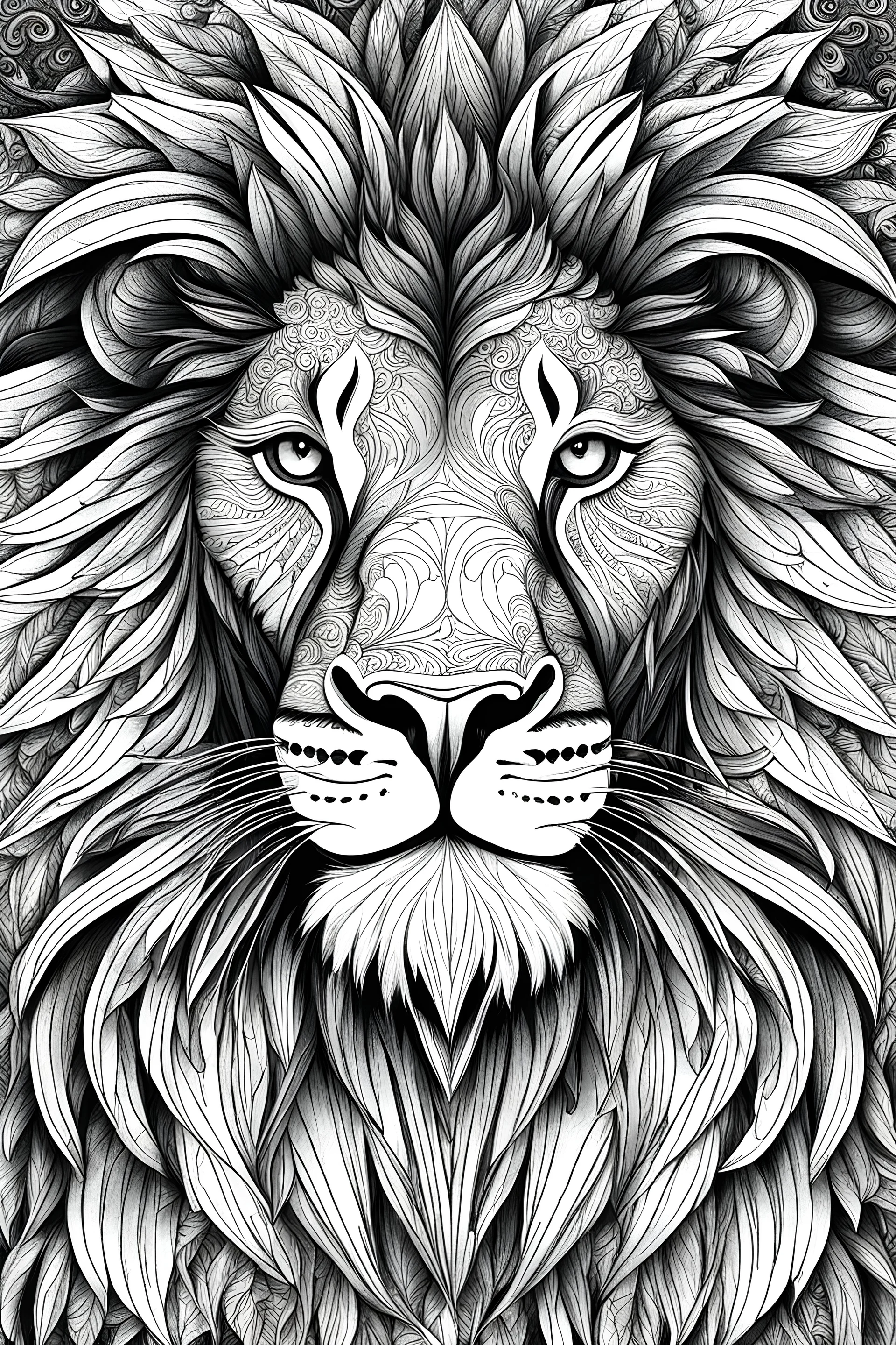 An abstract and expressive interpretation of a lion's features for coloring book