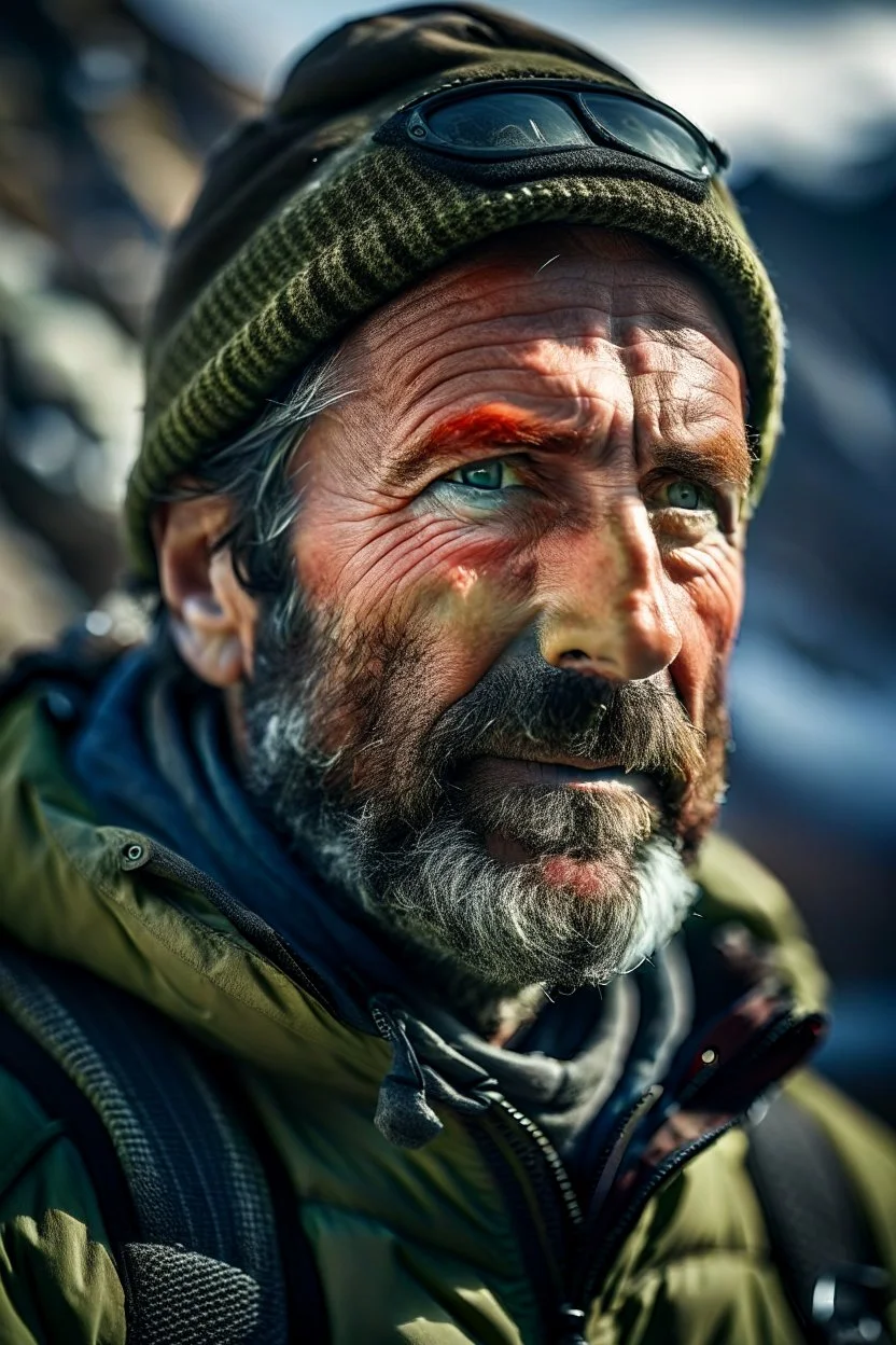 portrait of mountain climber in the Alps,shot on Hasselblad h6d-400c, zeiss prime lens, bokeh like f/0.8, tilt-shift lens 8k, high detail, smooth render, down-light, unreal engine, prize winning