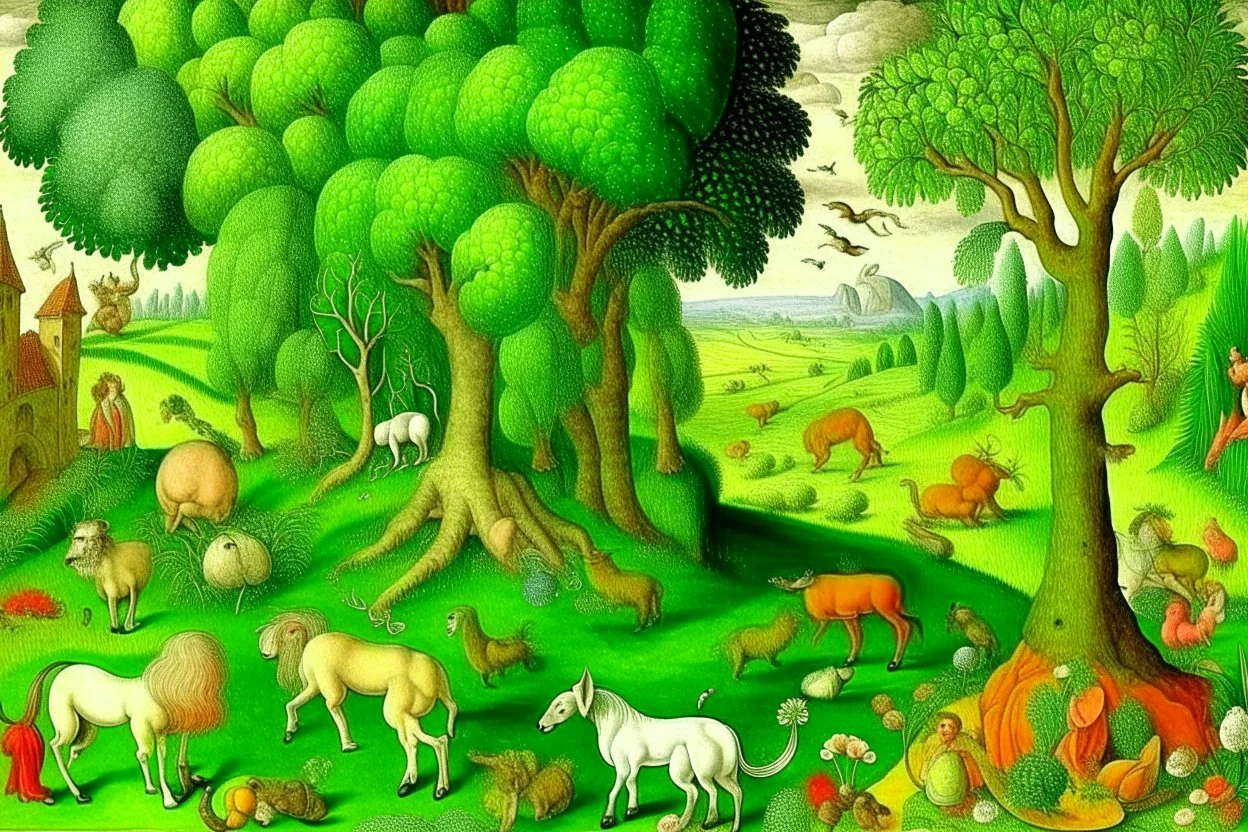 A spring green kingdom with animals painted by Albrecht Durer