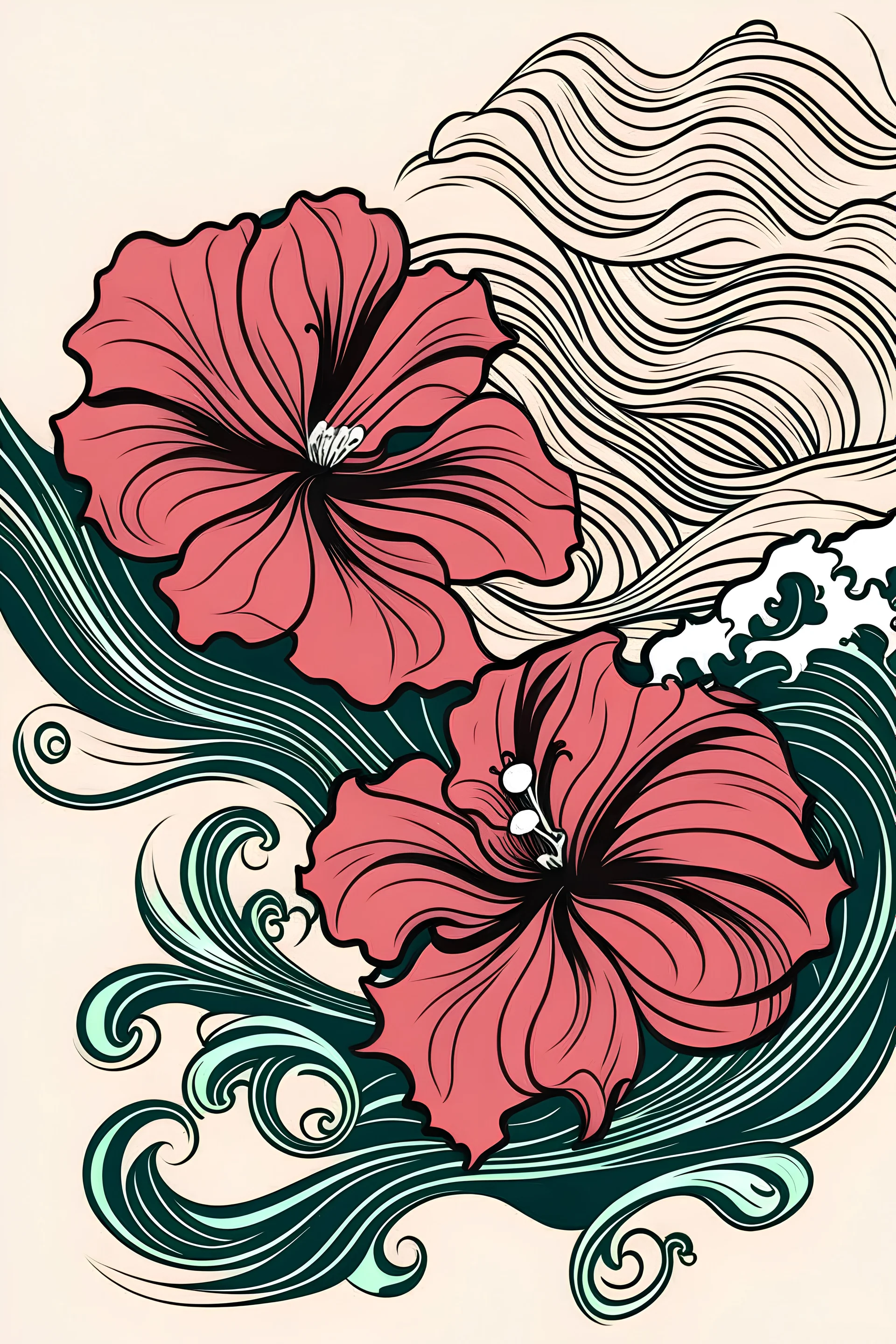 black outline hibiscus and wave with "Charmed by Lexi" as a caption