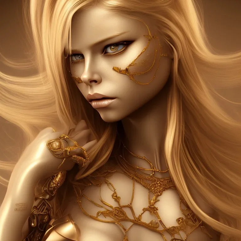 perfect face avril lavigne, golden statue, xtreme detailed