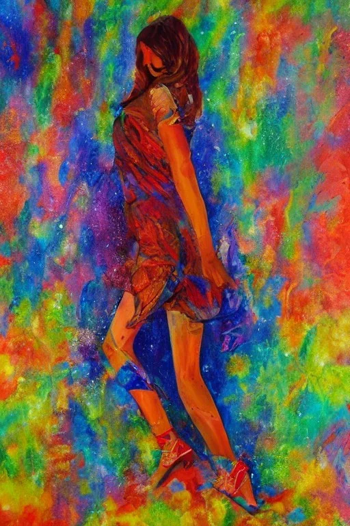 Full body portrait, painting, medium shot lady volumetric fireworks