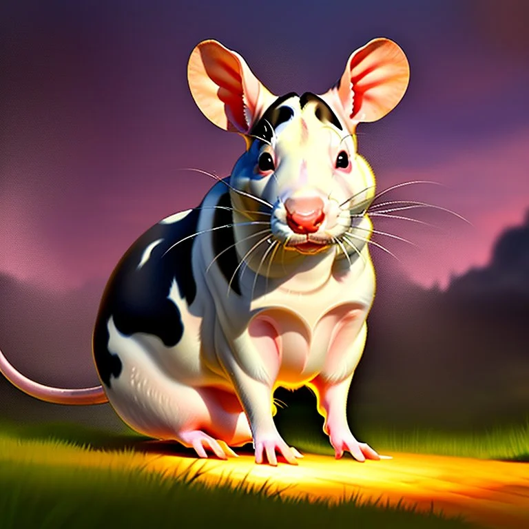 (Rat cow:1.5), with rat ears and tail, chubs, lineal caricature art full body