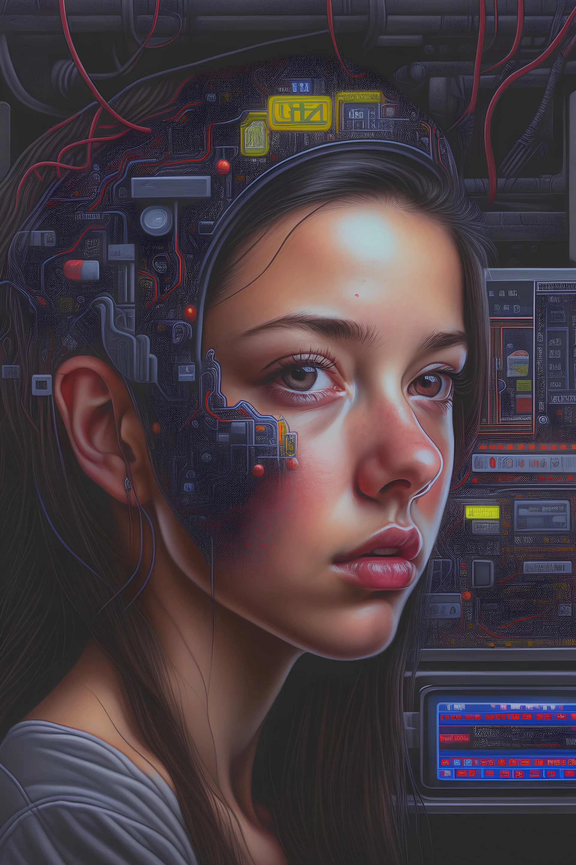 Hyper realism, Ai, computer, tech society, high survaillance. no humans