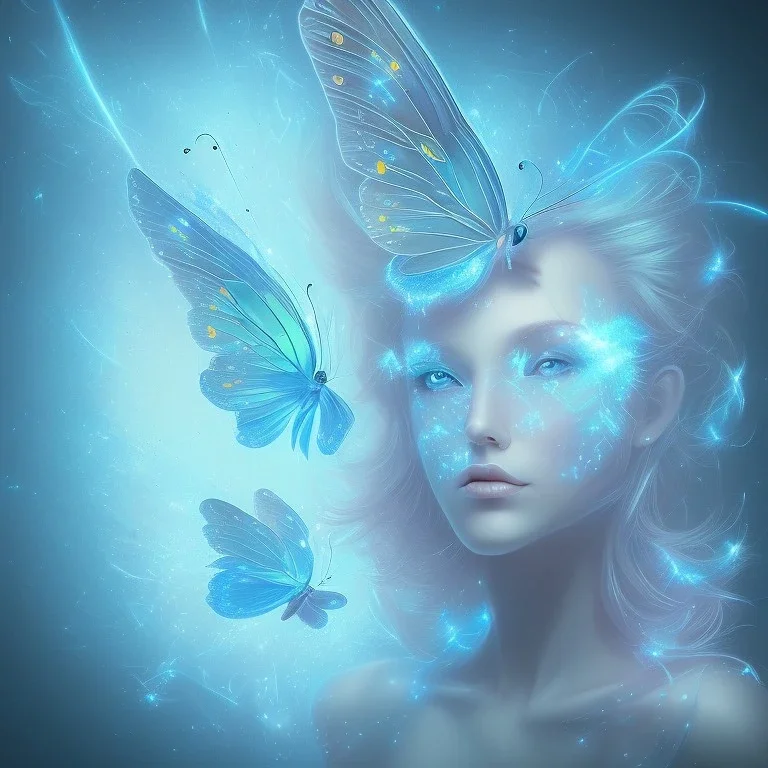 luminous pastel colors, blue butterfly