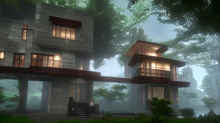 modern house by a big water falls in a karstic montain rain forest idea en construccion