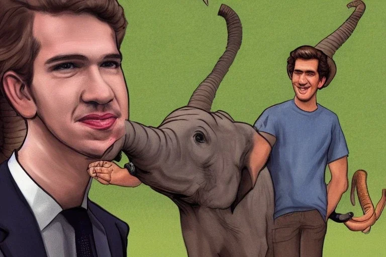 Sebastian Kurz with an elephant. Comic style