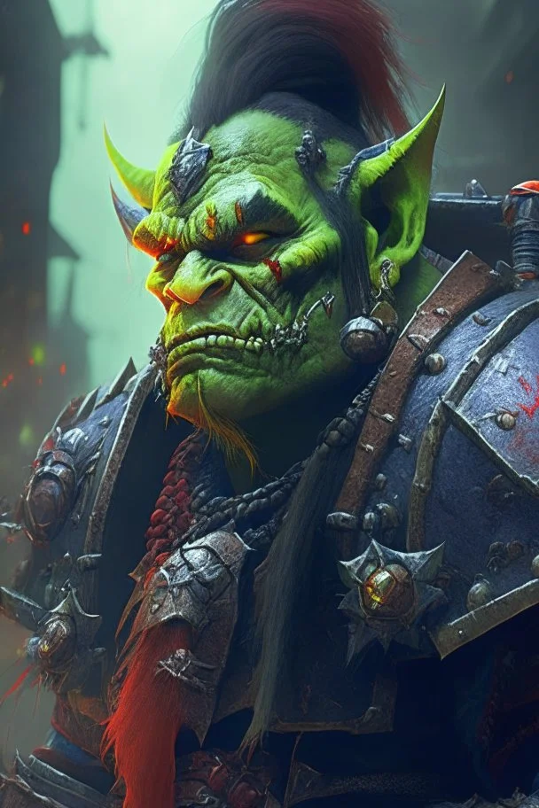 orc judge in the style of warhammer, anime style, depth of field, nvidia graphics, lightrays, trending art, movie poster