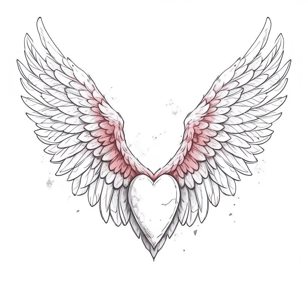 cute drawing of a heart with wings against a white background.