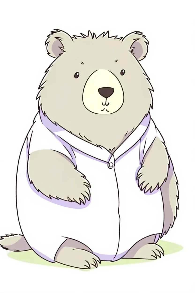 Wombat in purple patient hospital gown, cute cartoon