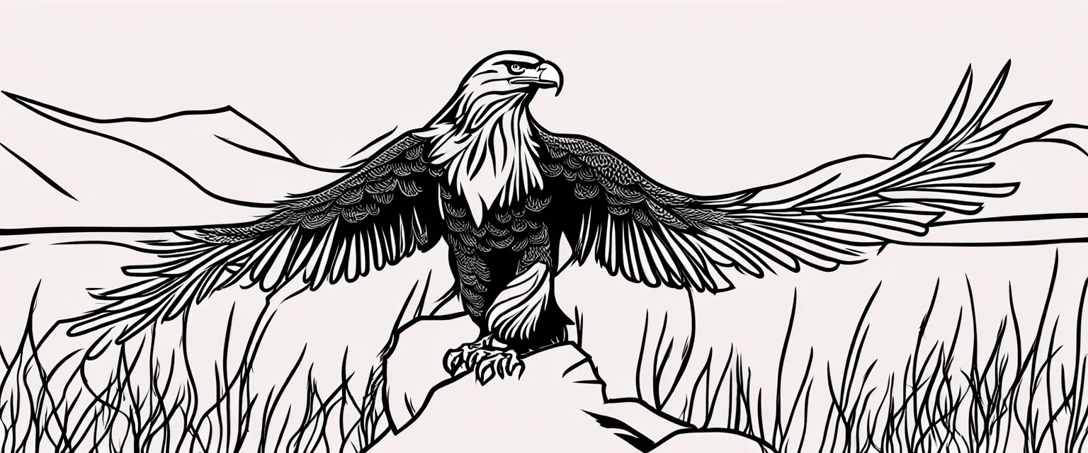 an eagle, they each trail a graphic line behind them, and lost feathers, vector