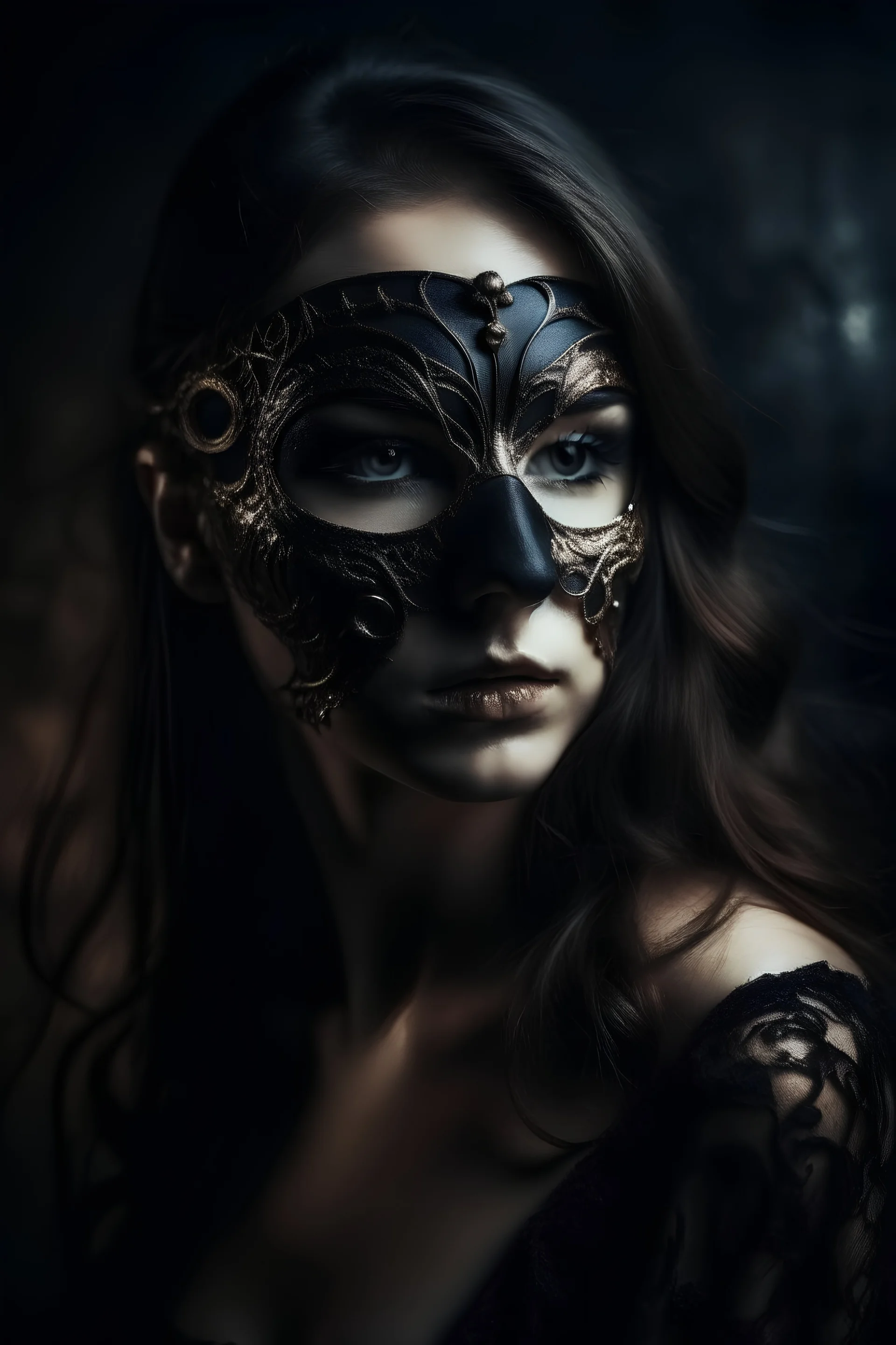 mystery woman with a mask , beautiful, dark