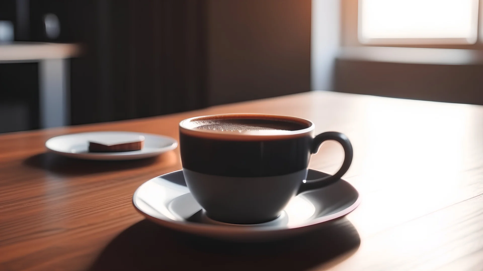 A cup of coffee On a table at home, very beautiful, and makes the buyer want it in 8k, 16:9