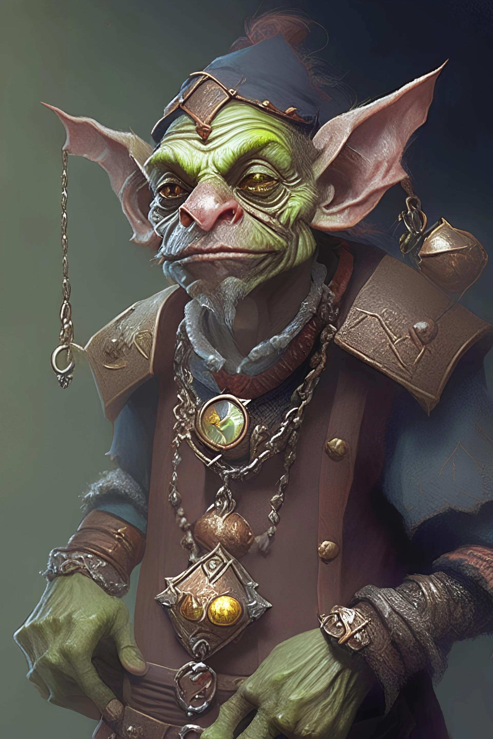 A fantasy goblin nobleman wearing an amulet