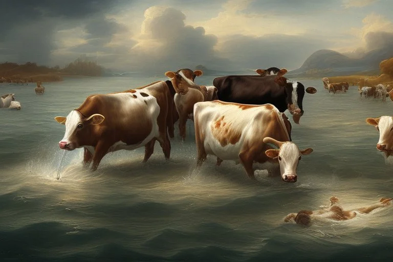 cows downing in deep water by Correggio