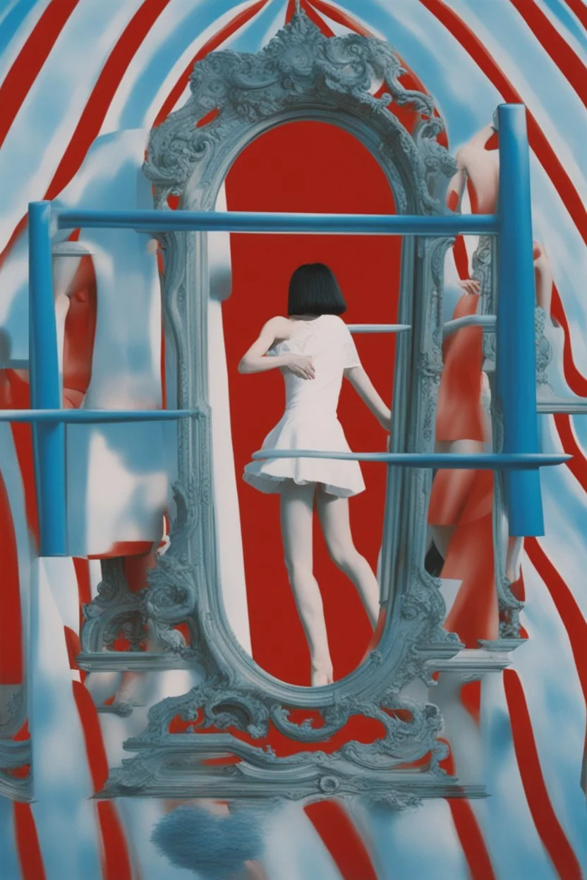 just legs girl legs in frame,cloud in blue sky, a red lip, collage art, shuji terayama, dreamy objects, surreal, criterion collection, showa era, intricate details, mirror