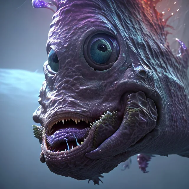 fluid ink angler fish creature, unreal engine 5, 8k resolution, photorealistic, ultra detailed