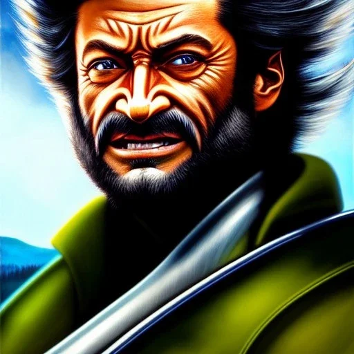 ultra detailed fullbody portrait of Wolverine Riding His Motorcycle , extremely detailed digital painting, intrincate, extremely detailed smiling face,crystal clear Big Green eyes, in the style of Frank Frazzetta , mystical colors , perfectly centered image, perfect composition, rim light, beautiful lighting,8k, stunning scene, raytracing