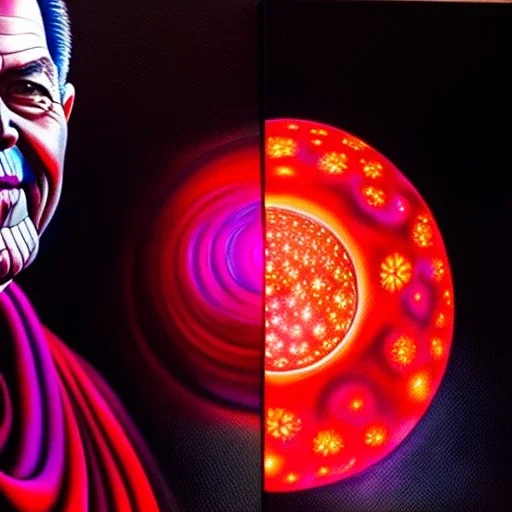 Ultra detailed fullbody Portrait in oil on canvas of Thanos merges with Red Lantern ,extremely detailed digital painting, extremely detailed face,crystal clear Big eyes, mystical colors ,perfectly centered image, perfect composition, rim light, beautiful lighting,masterpiece,8k, stunning scene, raytracing, anatomically correct, in the style of robert e howard and Ken Kelley and Ohrai Noriyoshi and Simon Bisley and tomzj1