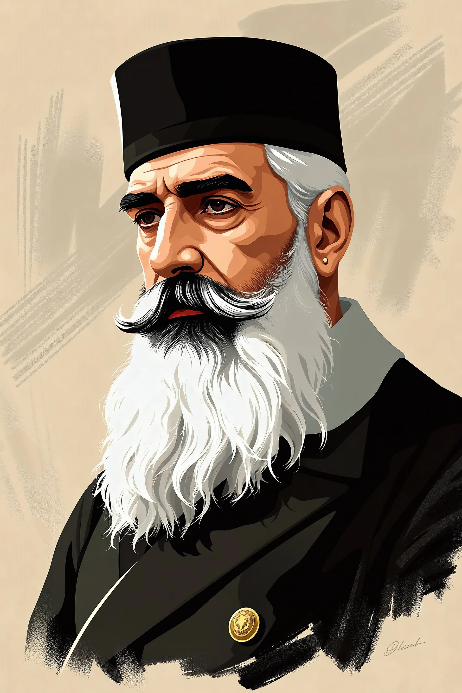 Vector, Illustration. Characters Position, serif-pasa. diplomats (1865-1951). digital Painting. Şerif Pasha. Sherif Pasha Diplomat, soldier, journalist, politician