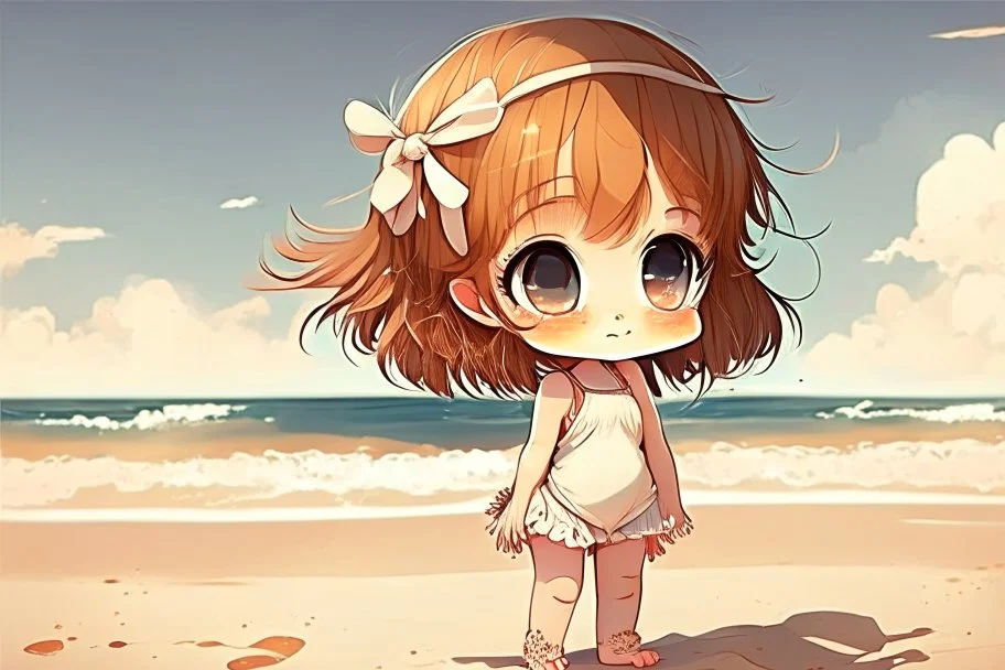 cute chibi girl at the beach