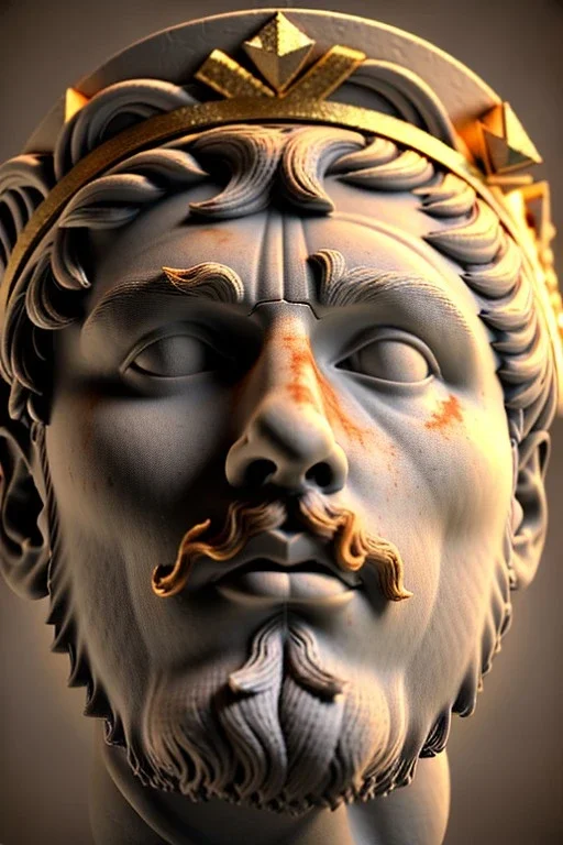 Ultra Realistic image, Roman sculpture, white marble material, Lionel Messi, gold Laurel leaves wreath, renaissance ornaments, radial gold lines, one gold star in heart, gold sun ornament back, blue background, chisel style, waist up portrait, emperor style, epic, celestial, cinematic lighting, God light, god rays, 4k resolution, smooth details, ornate details, soft lighting, unreal engine 5, art station, substance 3d.