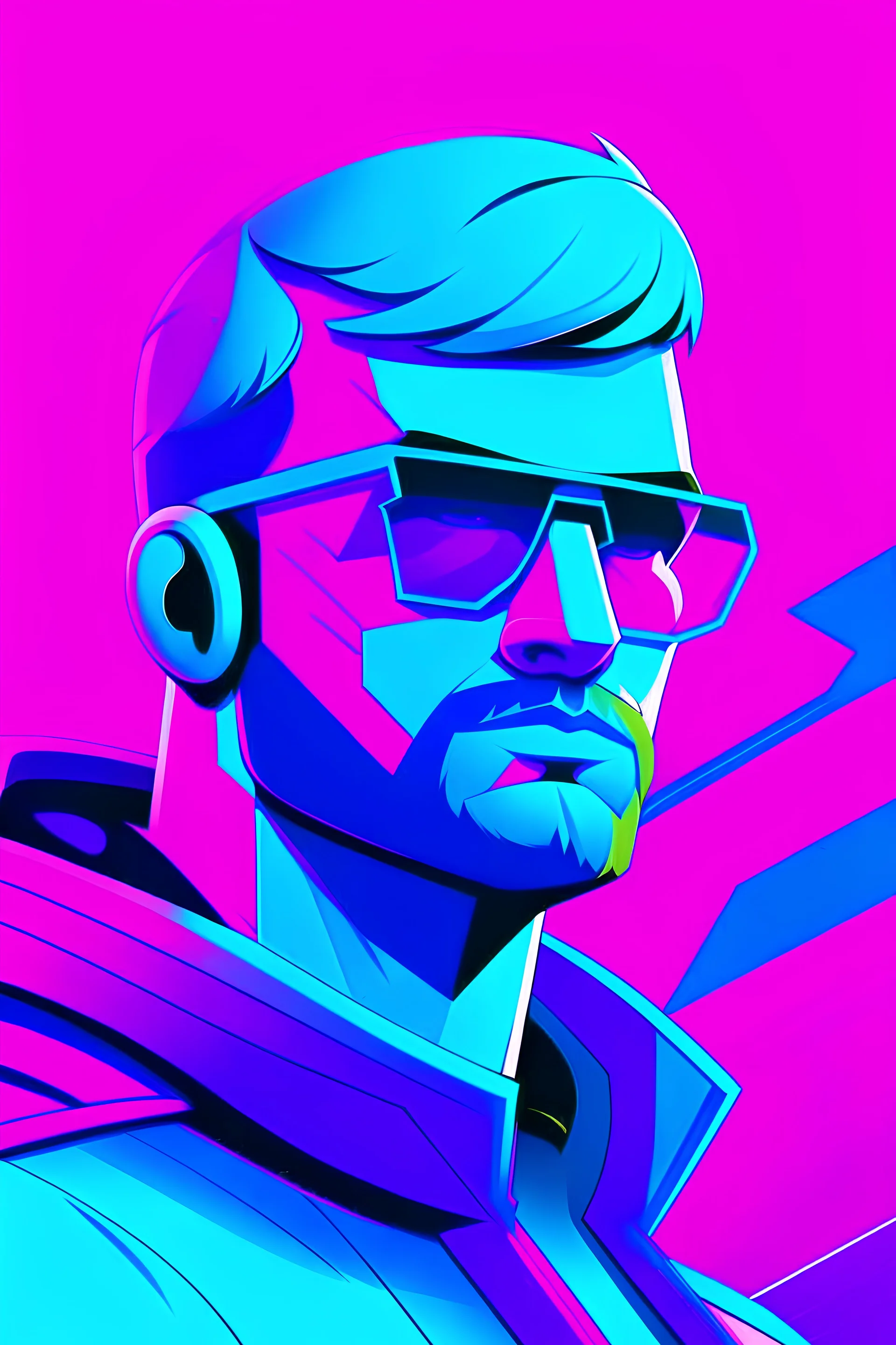 Gaming profile that resembles gta with only colors of purple and cyan