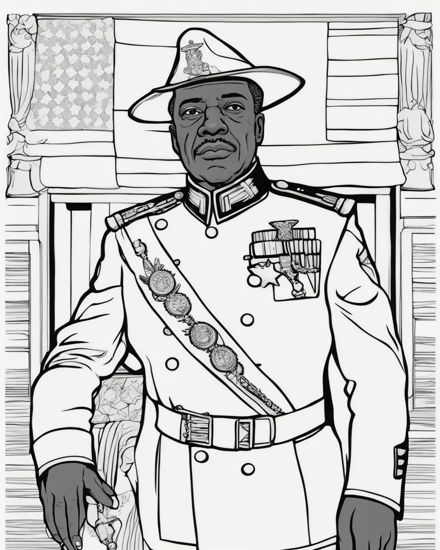 coloring page for teens, simple outlines art, cartoon style, outline drawing, bold outlines, clean and clear outlines, no tones color, no color, no detailed art, art full view, wide angle, white background, BENJAMIN O. DAVIS SR., the first African-American general for the U.S.