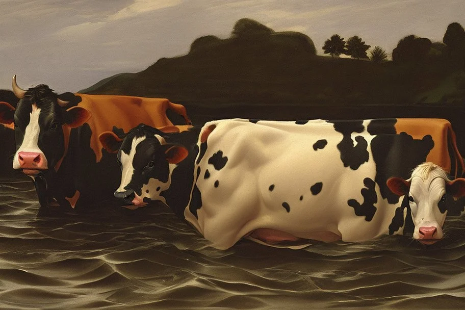 cows swimming in deep water by Caravaggio