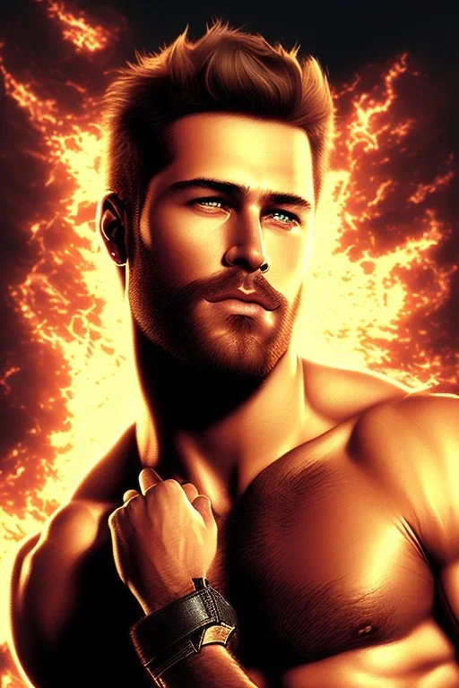 Ignore NSFW, teenager young rugged attractive slightly muscular fantastic handsome man, red briefs with yellow belt, hairy chest, (((visibly pisssing))) briefs, large erect visible boner peniss, photorealistic, artist Jay Anacleto, soft lighting, scruffy beard