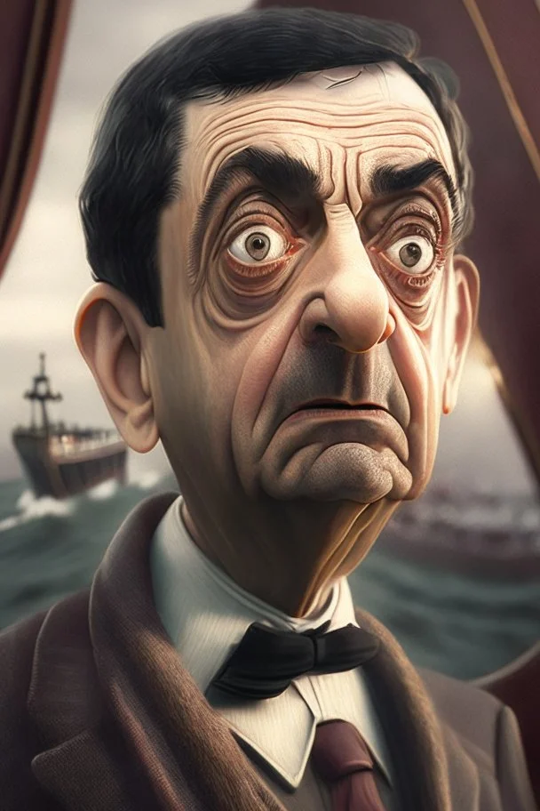 mr bean as jack in titanic, cinematic, depth of field, fantasy art, rose