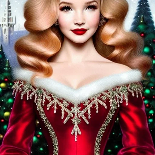 Dove cameron and teen robyn lively, meticulously detailed beautiful faces, meticulously detailed hair; christmas, snow, gothic, sparkles; ethereal fantasy. hues of christmas. hideo kojima. realistic oil painting. victorian era, glitter, snowflakes, holly, pinecones, old fashioned, vintage, antique, beautiful, renaissance, 16k