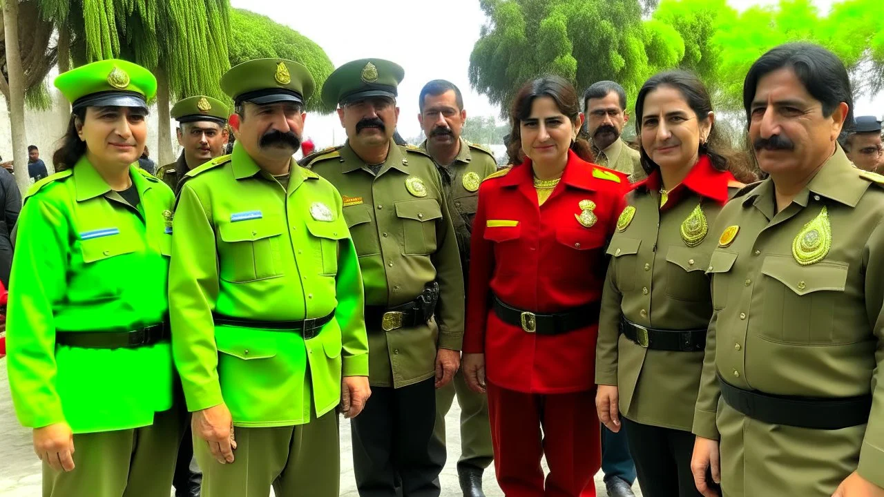 Morisco men and women gathered around a military commander in Morisco uniform